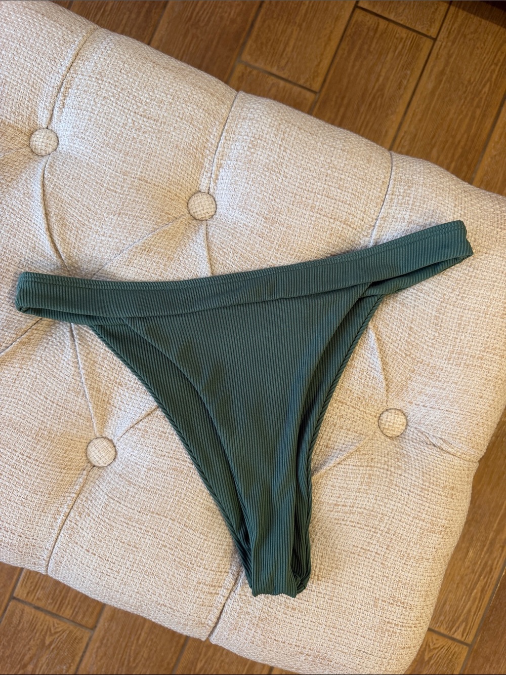 Ribbed High-Cut Bikini Bottom in Forest Green
